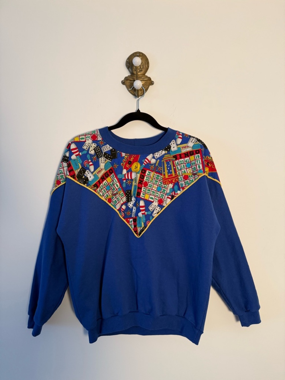 Vintage Crewneck Sweater with Colorful Game-Print (bingo, bowling, dominos)